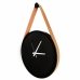 Relógio Decorativo Adnet Preto Alça Corino Caramelo Mostrador Preto Ponteiro Branco 40cm Redondo